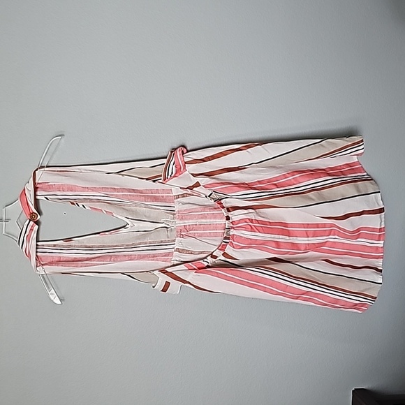 ASOS NWT Festival Summer linen blend neutral striped halter dress size 14 - Picture 7 of 8
